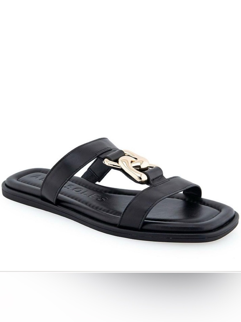 AEROSOLES Black Slide Sandal with Gold Chain Accent